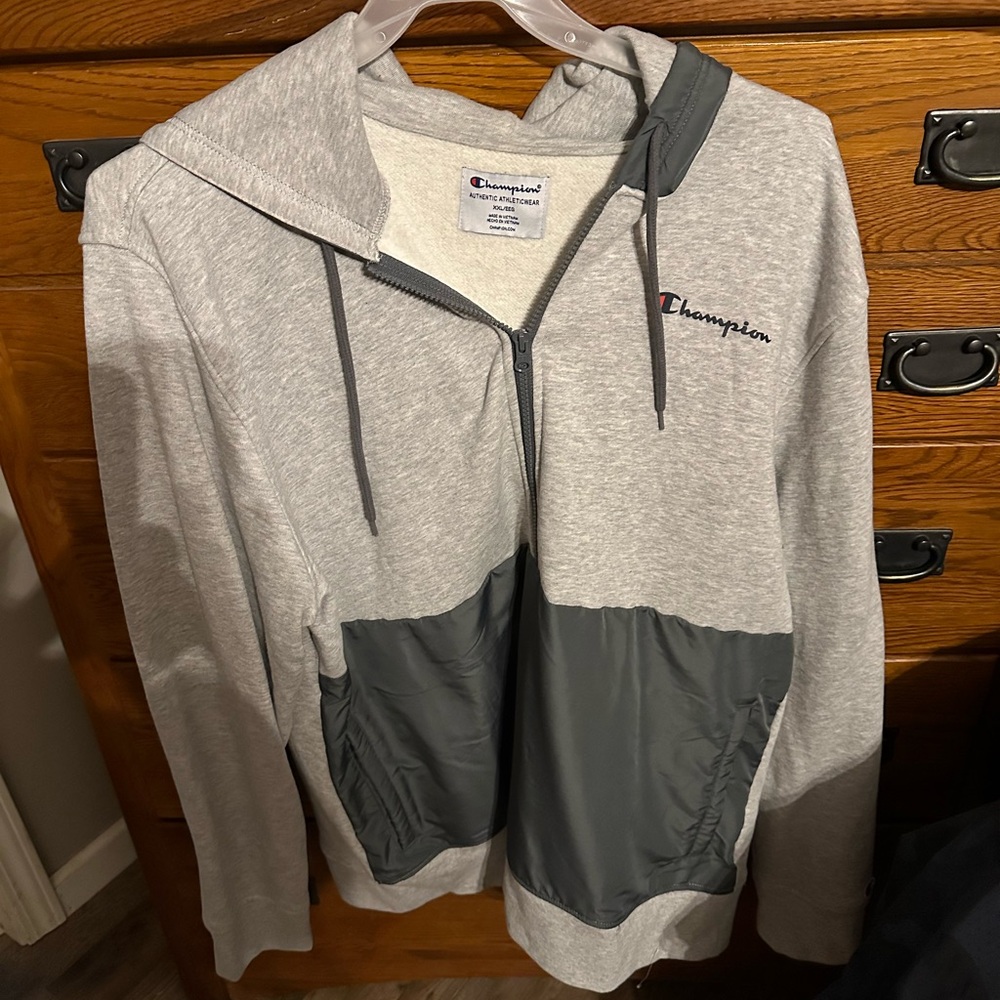 Champion Light Gray and Charcoal Hoodie